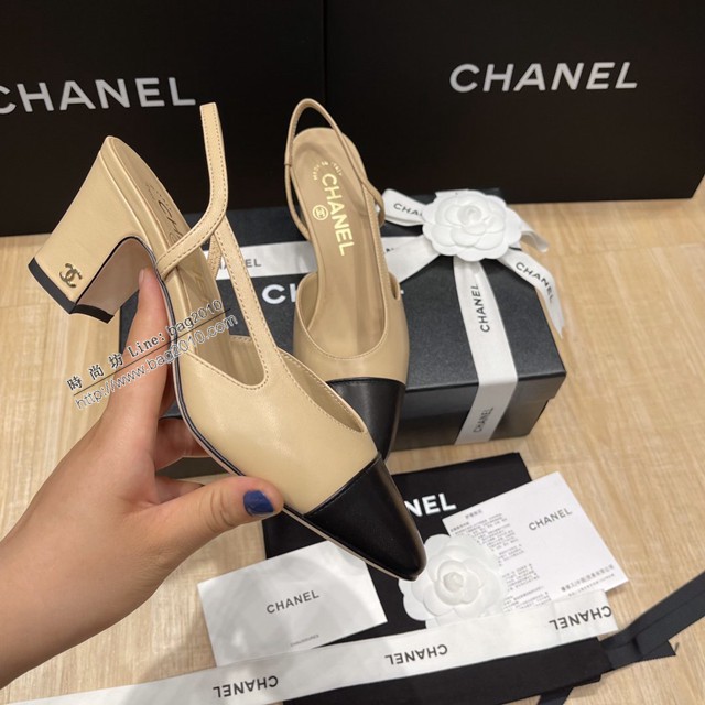 Chanel專櫃經典款女士涼鞋 香奈兒時尚sling back涼鞋平跟鞋6.5cm中跟鞋 dx2555